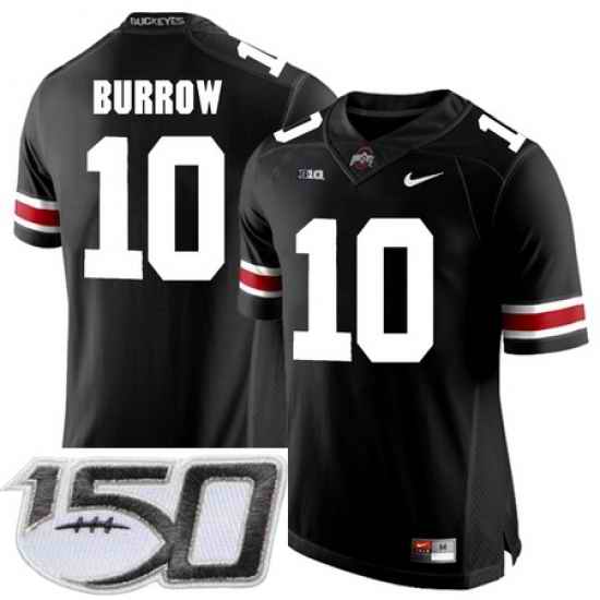 Ohio State Buckeyes 10 Joe Burrow Black College Football Stitched 150th Anniversary Patch Jersey